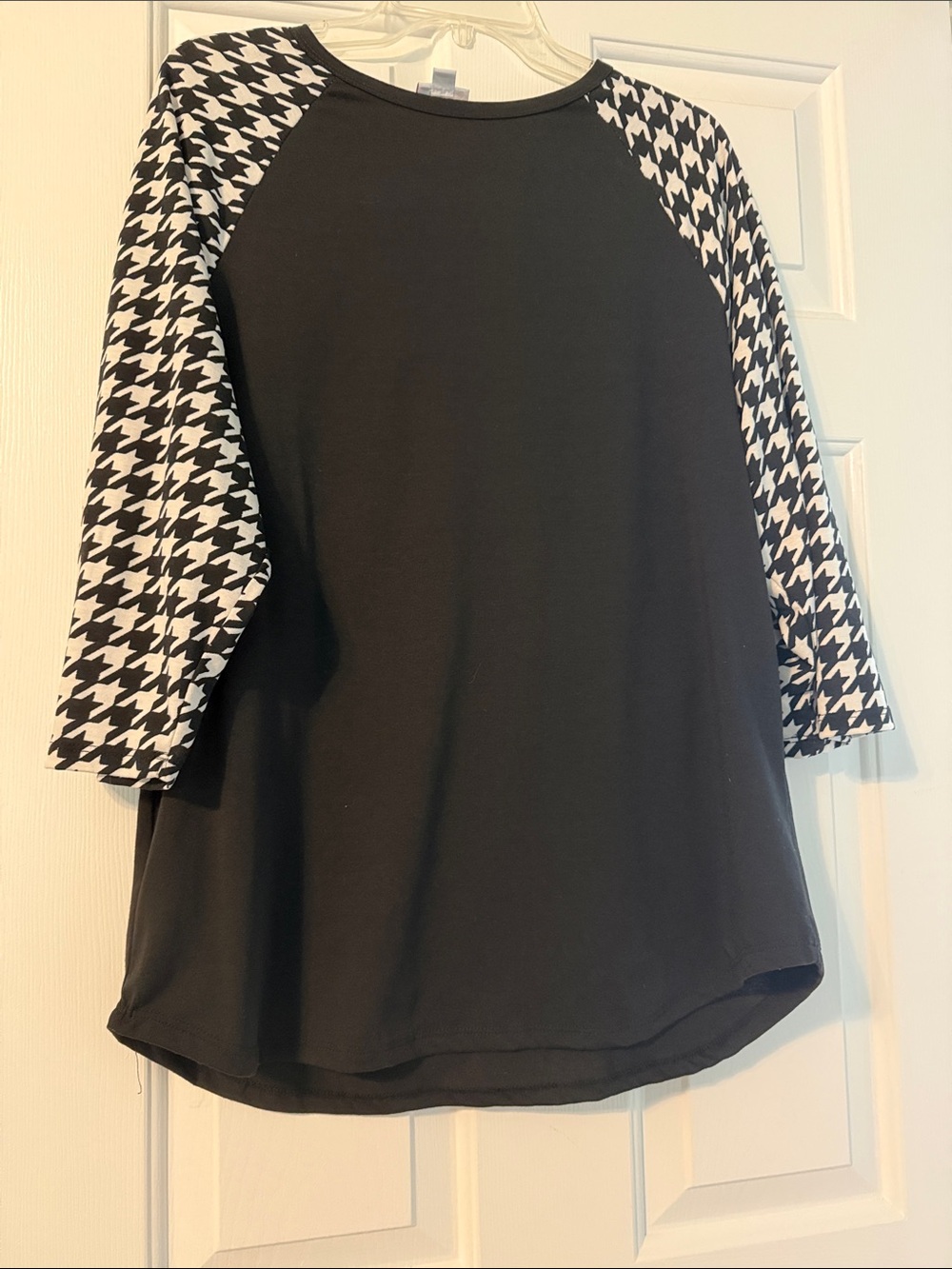 LuLaRoe Black Top with Black-and-White Houndstooth Sleeves